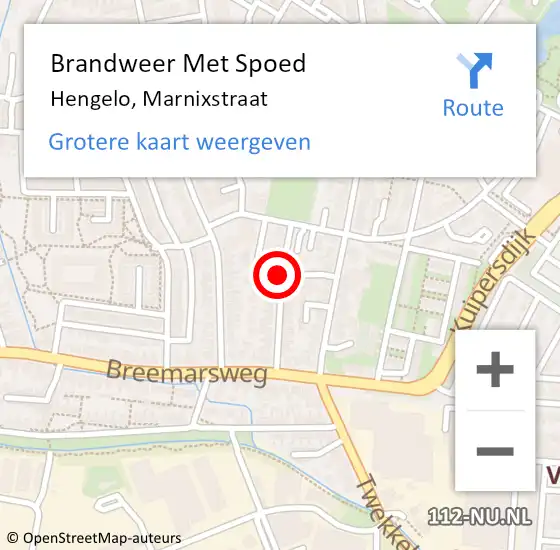 Locatie op kaart van de 112 melding: Brandweer Met Spoed Naar Hengelo, Marnixstraat op 18 januari 2022 07:02