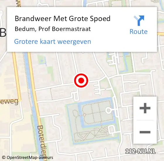 Locatie op kaart van de 112 melding: Brandweer Met Grote Spoed Naar Bedum, Prof Boermastraat op 18 januari 2022 07:29