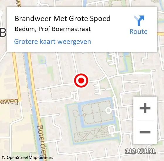 Locatie op kaart van de 112 melding: Brandweer Met Grote Spoed Naar Bedum, Prof Boermastraat op 18 januari 2022 07:31