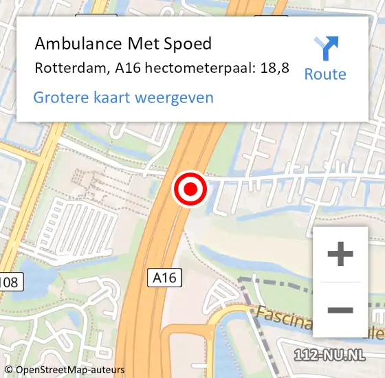 Locatie op kaart van de 112 melding: Ambulance Met Spoed Naar Rotterdam, A16 hectometerpaal: 18,8 op 18 januari 2022 08:26