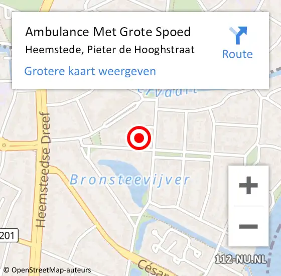 Locatie op kaart van de 112 melding: Ambulance Met Grote Spoed Naar Heemstede, Pieter de Hooghstraat op 18 januari 2022 09:52