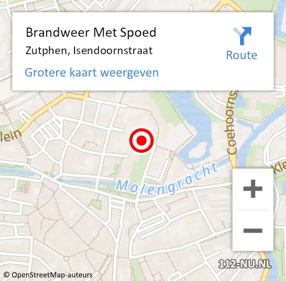 Locatie op kaart van de 112 melding: Brandweer Met Spoed Naar Zutphen, Isendoornstraat op 18 januari 2022 09:58