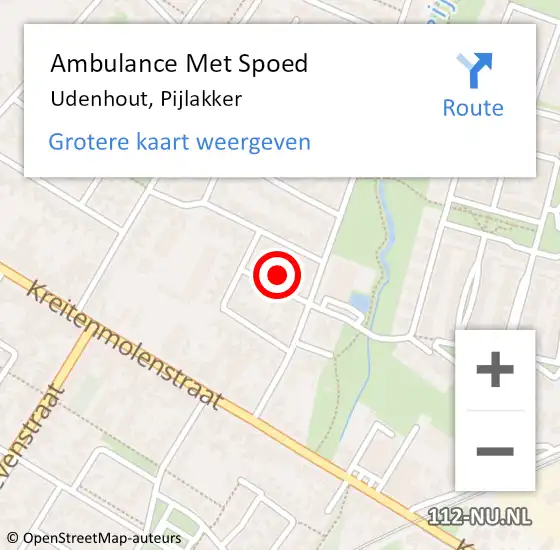 Locatie op kaart van de 112 melding: Ambulance Met Spoed Naar Udenhout, Pijlakker op 5 juli 2014 15:56