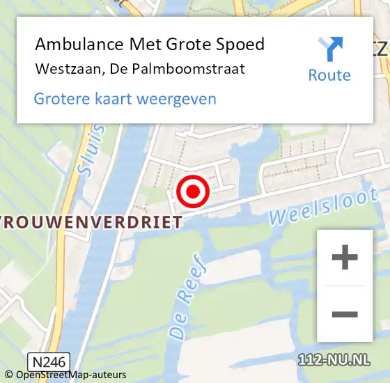 Locatie op kaart van de 112 melding: Ambulance Met Grote Spoed Naar Westzaan, De Palmboomstraat op 18 januari 2022 10:37