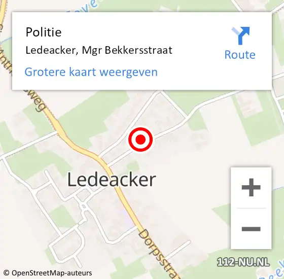Locatie op kaart van de 112 melding: Politie Ledeacker, Mgr Bekkersstraat op 18 januari 2022 10:40