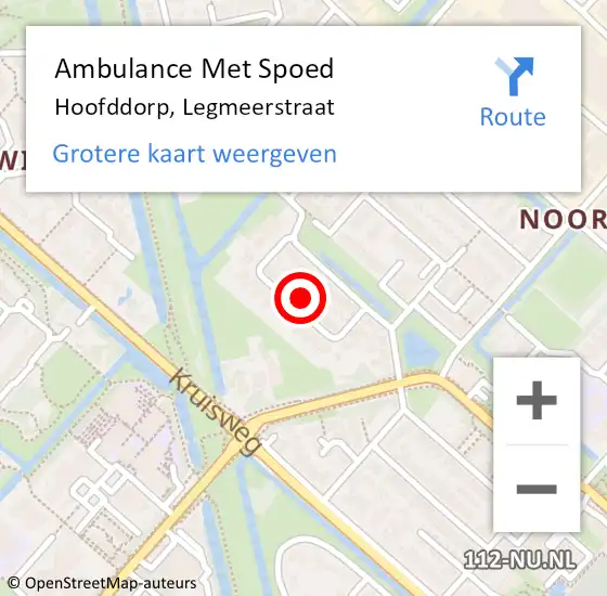 Locatie op kaart van de 112 melding: Ambulance Met Spoed Naar Hoofddorp, Legmeerstraat op 18 januari 2022 11:31