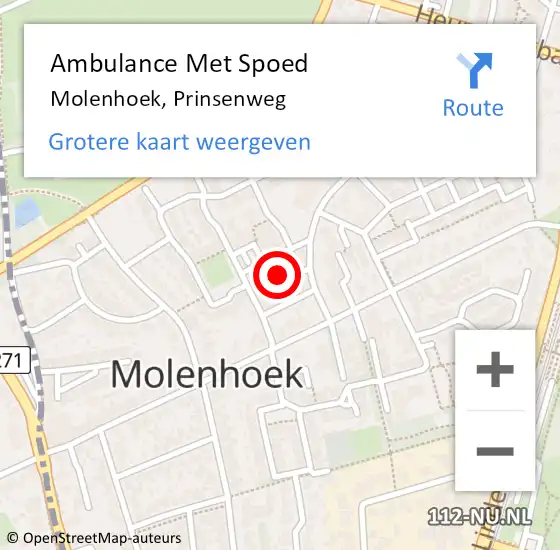Locatie op kaart van de 112 melding: Ambulance Met Spoed Naar Molenhoek, Prinsenweg op 18 januari 2022 12:00