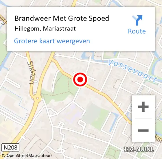 Locatie op kaart van de 112 melding: Brandweer Met Grote Spoed Naar Hillegom, Mariastraat op 18 januari 2022 13:37