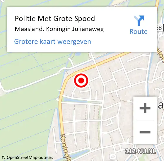 Locatie op kaart van de 112 melding: Politie Met Grote Spoed Naar Maasland, Koningin Julianaweg op 18 januari 2022 14:00