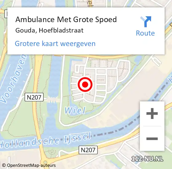 Locatie op kaart van de 112 melding: Ambulance Met Grote Spoed Naar Gouda, Hoefbladstraat op 18 januari 2022 14:16