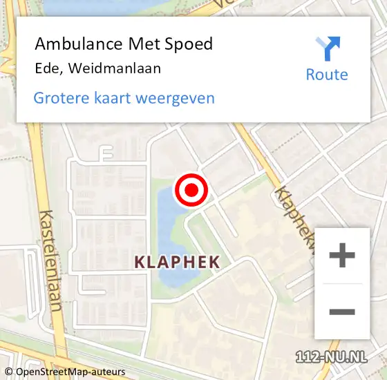 Locatie op kaart van de 112 melding: Ambulance Met Spoed Naar Ede, Weidmanlaan op 18 januari 2022 14:26