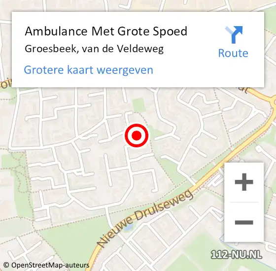Locatie op kaart van de 112 melding: Ambulance Met Grote Spoed Naar Groesbeek, van de Veldeweg op 18 januari 2022 14:33