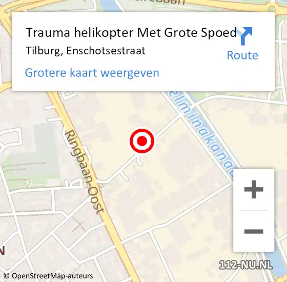 Locatie op kaart van de 112 melding: Trauma helikopter Met Grote Spoed Naar Tilburg, Enschotsestraat op 18 januari 2022 14:38