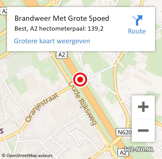 Locatie op kaart van de 112 melding: Brandweer Met Grote Spoed Naar Best, A2 hectometerpaal: 139,2 op 18 januari 2022 15:40