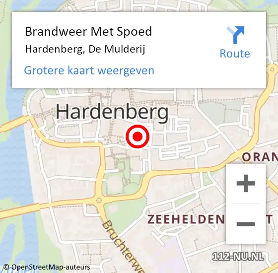 Locatie op kaart van de 112 melding: Brandweer Met Spoed Naar Hardenberg, De Mulderij op 18 januari 2022 15:40