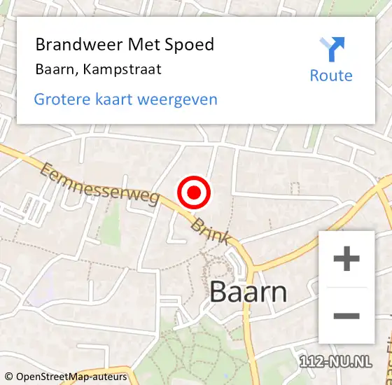 Locatie op kaart van de 112 melding: Brandweer Met Spoed Naar Baarn, Kampstraat op 18 januari 2022 15:56