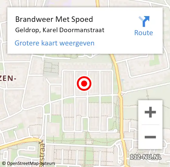 Locatie op kaart van de 112 melding: Brandweer Met Spoed Naar Geldrop, Karel Doormanstraat op 18 januari 2022 16:23