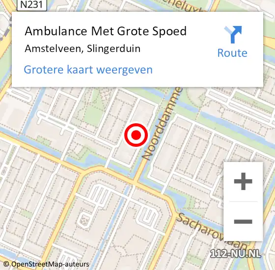 Locatie op kaart van de 112 melding: Ambulance Met Grote Spoed Naar Amstelveen, Slingerduin op 18 januari 2022 16:30