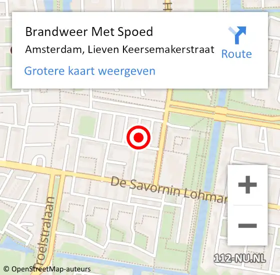 Locatie op kaart van de 112 melding: Brandweer Met Spoed Naar Amsterdam, Lieven Keersemakerstraat op 18 januari 2022 16:55