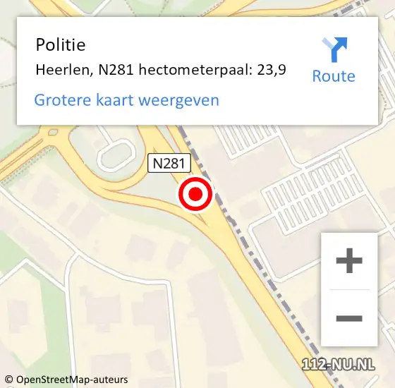 Locatie op kaart van de 112 melding: Politie Heerlen, N281 hectometerpaal: 23,9 op 18 januari 2022 17:18