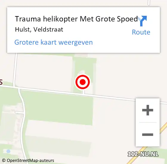 Locatie op kaart van de 112 melding: Trauma helikopter Met Grote Spoed Naar Hulst, Veldstraat op 18 januari 2022 17:51