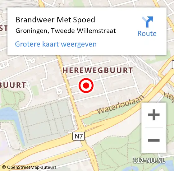 Locatie op kaart van de 112 melding: Brandweer Met Spoed Naar Groningen, Tweede Willemstraat op 18 januari 2022 19:22