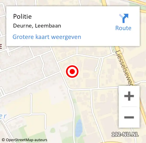 Locatie op kaart van de 112 melding: Politie Deurne, Leembaan op 18 januari 2022 20:02