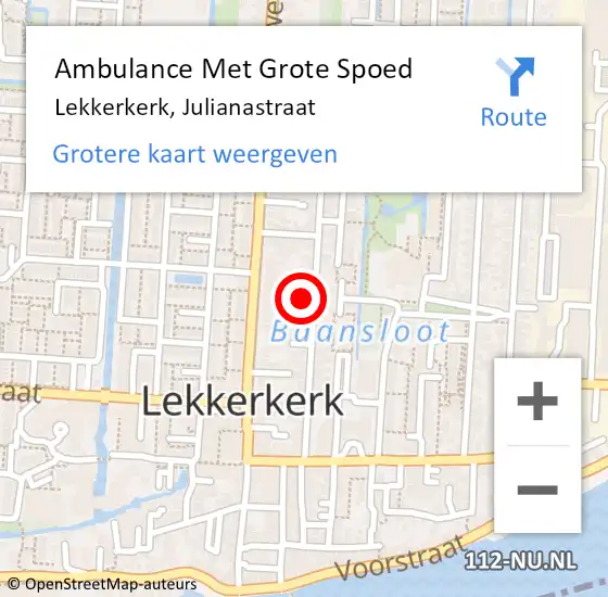 Locatie op kaart van de 112 melding: Ambulance Met Grote Spoed Naar Lekkerkerk, Julianastraat op 18 januari 2022 21:24