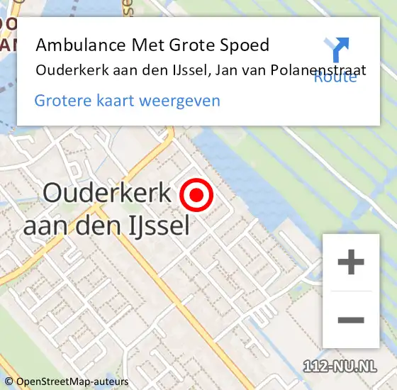 Locatie op kaart van de 112 melding: Ambulance Met Grote Spoed Naar Ouderkerk aan den IJssel, Jan van Polanenstraat op 18 januari 2022 21:29