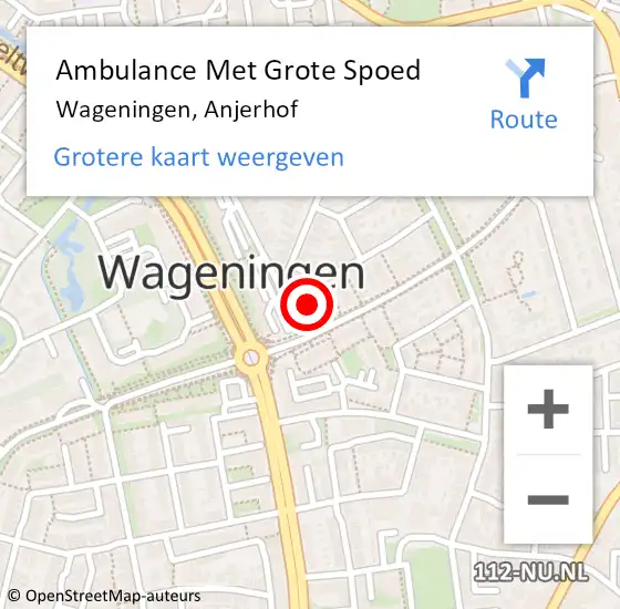 Locatie op kaart van de 112 melding: Ambulance Met Grote Spoed Naar Wageningen, Anjerhof op 18 januari 2022 21:43