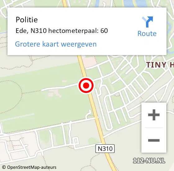 Locatie op kaart van de 112 melding: Politie Ede, N310 hectometerpaal: 60 op 18 januari 2022 22:02