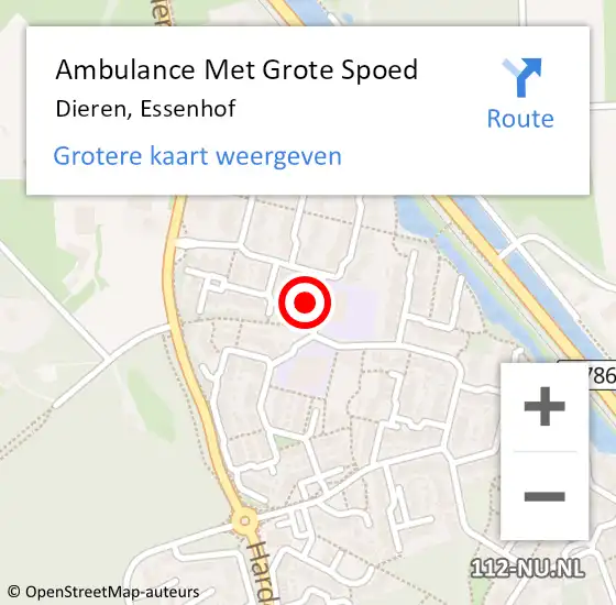 Locatie op kaart van de 112 melding: Ambulance Met Grote Spoed Naar Dieren, Essenhof op 18 januari 2022 22:34