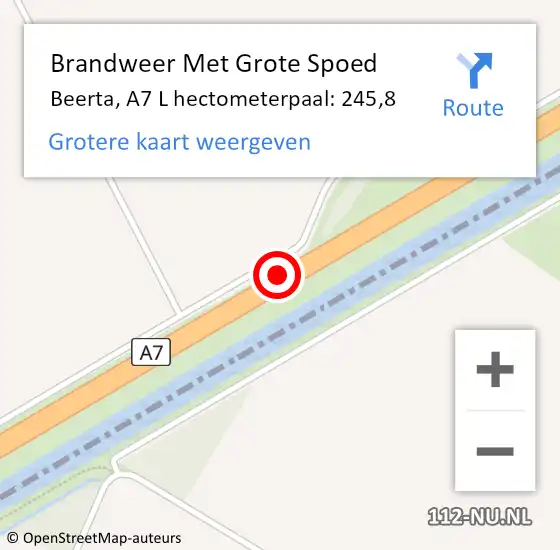 Locatie op kaart van de 112 melding: Brandweer Met Grote Spoed Naar Beerta, A7 L hectometerpaal: 245,8 op 5 juli 2014 17:03