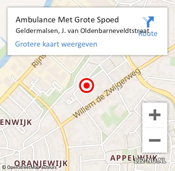 Locatie op kaart van de 112 melding: Ambulance Met Grote Spoed Naar Geldermalsen, J. van Oldenbarneveldtstraat op 18 januari 2022 23:23