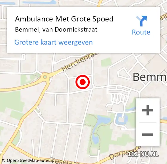 Locatie op kaart van de 112 melding: Ambulance Met Grote Spoed Naar Bemmel, van Doornickstraat op 19 januari 2022 00:41