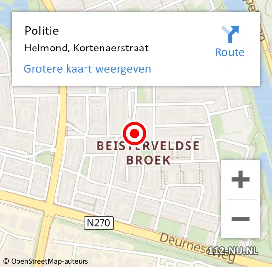 Locatie op kaart van de 112 melding: Politie Helmond, Kortenaerstraat op 19 januari 2022 03:35