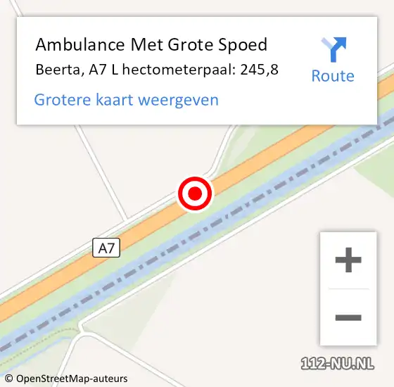 Locatie op kaart van de 112 melding: Ambulance Met Grote Spoed Naar Beerta, A7 L hectometerpaal: 245,8 op 5 juli 2014 17:16