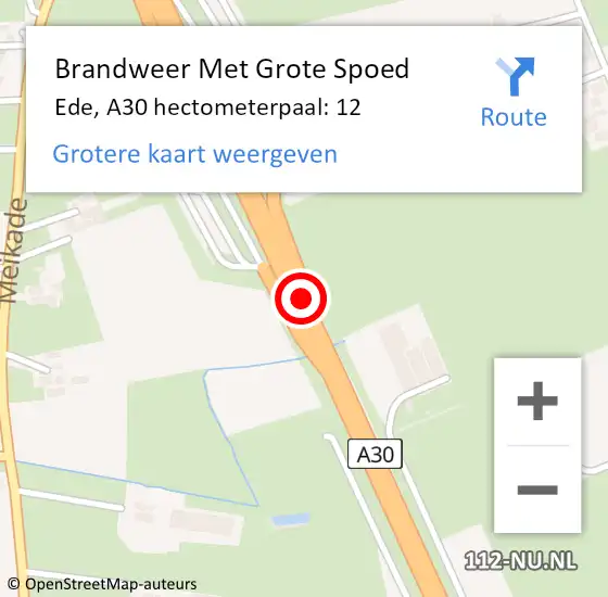 Locatie op kaart van de 112 melding: Brandweer Met Grote Spoed Naar Ede, A30 hectometerpaal: 12 op 19 januari 2022 05:35