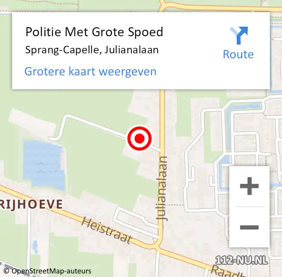 Locatie op kaart van de 112 melding: Politie Met Grote Spoed Naar Sprang-Capelle, Julianalaan op 19 januari 2022 05:36