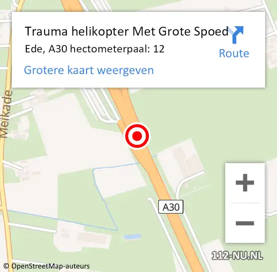 Locatie op kaart van de 112 melding: Trauma helikopter Met Grote Spoed Naar Ede, A30 hectometerpaal: 12 op 19 januari 2022 05:46