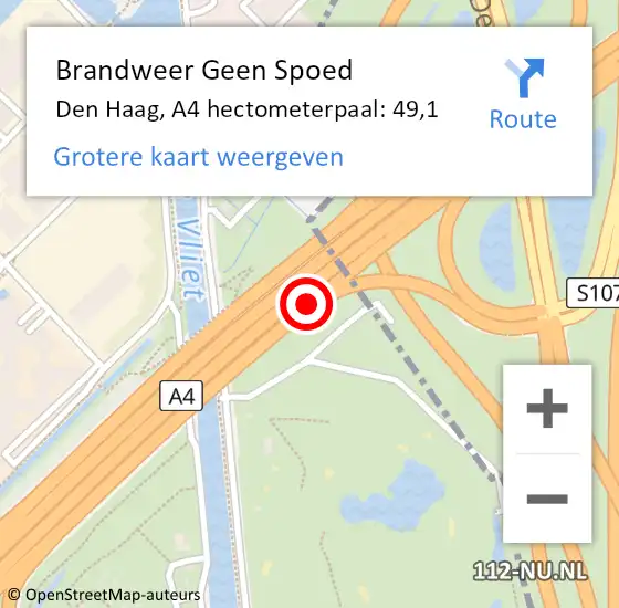 Locatie op kaart van de 112 melding: Brandweer Geen Spoed Naar Den Haag, A4 hectometerpaal: 49,1 op 19 januari 2022 07:25