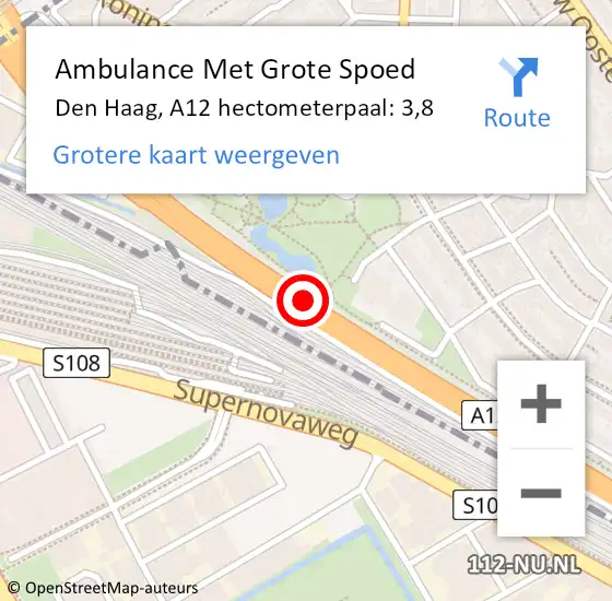 Locatie op kaart van de 112 melding: Ambulance Met Grote Spoed Naar Den Haag, A12 hectometerpaal: 3,8 op 19 januari 2022 08:21