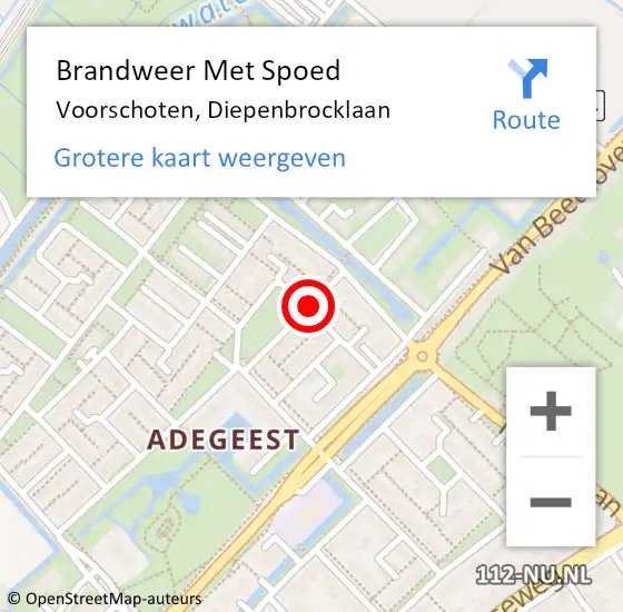 Locatie op kaart van de 112 melding: Brandweer Met Spoed Naar Voorschoten, Diepenbrocklaan op 5 juli 2014 17:31