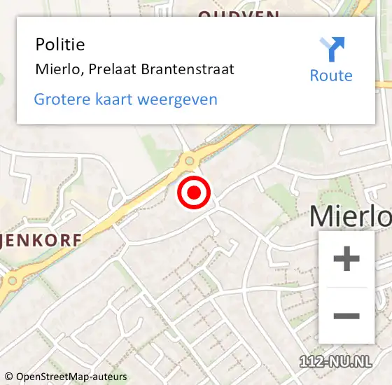 Locatie op kaart van de 112 melding: Politie Mierlo, Prelaat Brantenstraat op 19 januari 2022 08:48