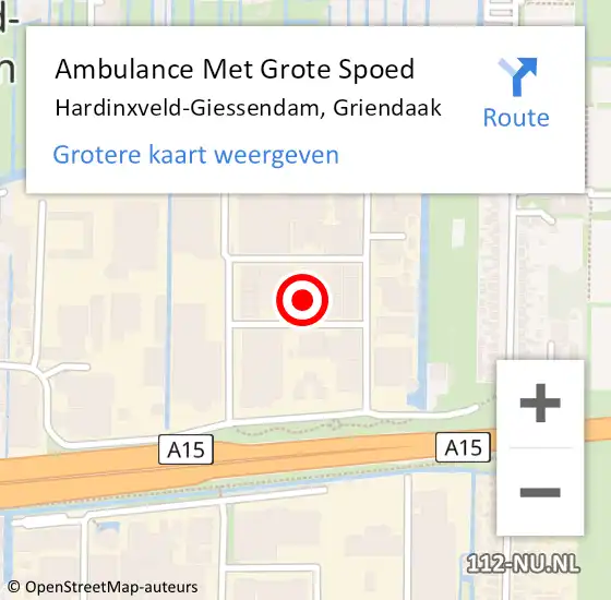 Locatie op kaart van de 112 melding: Ambulance Met Grote Spoed Naar Hardinxveld-Giessendam, Griendaak op 19 januari 2022 09:37