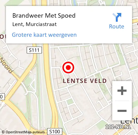 Locatie op kaart van de 112 melding: Brandweer Met Spoed Naar Lent, Murciastraat op 19 januari 2022 10:37