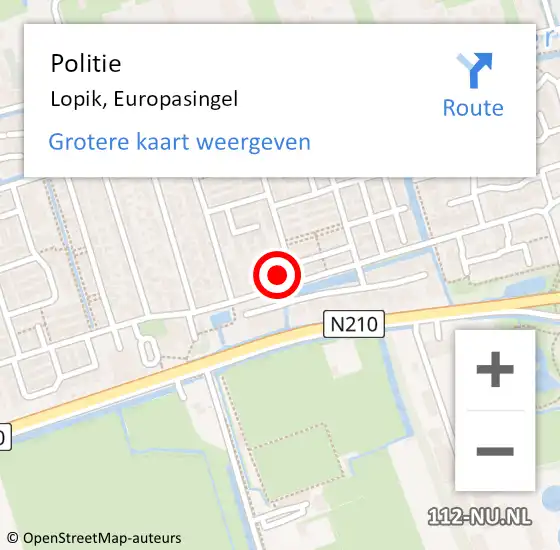 Locatie op kaart van de 112 melding: Politie Lopik, Europasingel op 19 januari 2022 10:50