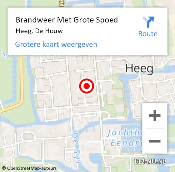 Locatie op kaart van de 112 melding: Brandweer Met Grote Spoed Naar Heeg, De Houw op 19 januari 2022 10:53