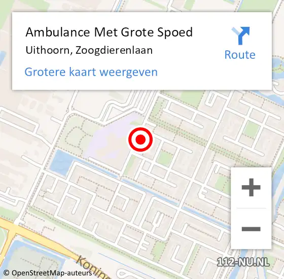 Locatie op kaart van de 112 melding: Ambulance Met Grote Spoed Naar Uithoorn, Zoogdierenlaan op 19 januari 2022 10:53