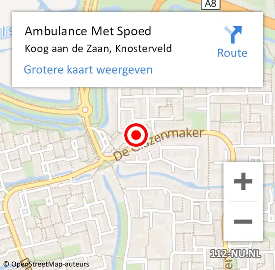 Locatie op kaart van de 112 melding: Ambulance Met Spoed Naar Koog aan de Zaan, Knosterveld op 19 januari 2022 11:00